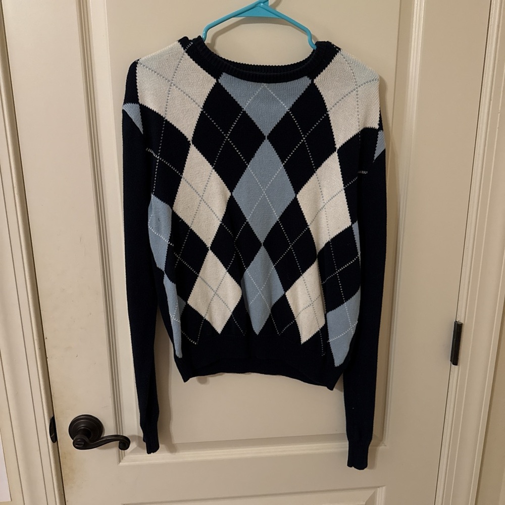 Brandy Melville Argyle Sweater - Dark Blue, White, and Light Blue